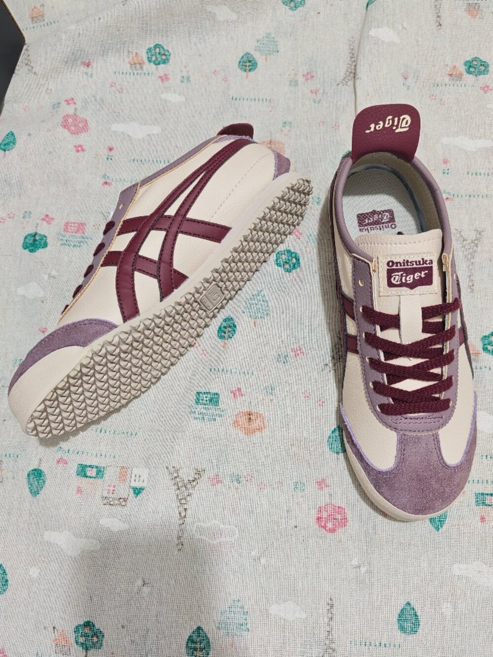 Onitsuka Tiger Mexico 66 Cream Burgundy Purple Sneakers Unisex - Picture 3 of 9